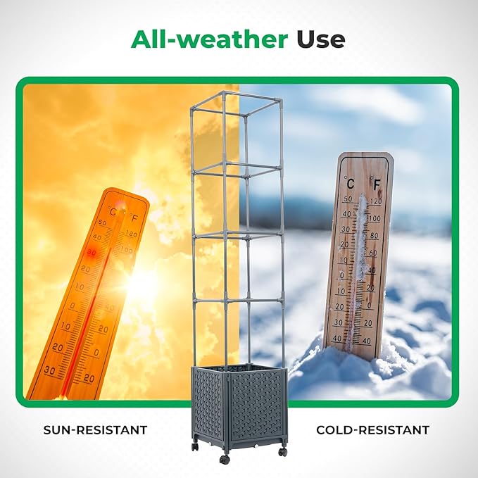 Raised Garden Bed with Tomato Planter Cage, 56.7” Trellis Planter Boxes with Wheels for Outdoor Patio Greenhouse Gardening Climbing Vegetables