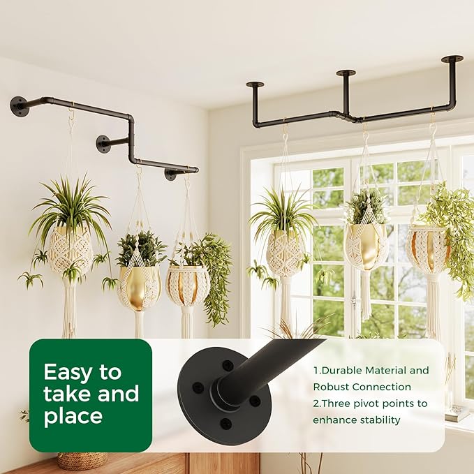 Bamworld Hanging Planters for Indoor Plants Plant Hanger Indoor Hanging Plant Holder Window Plant Shelves Metal Rod(Pot&Plant Not Included) 37in