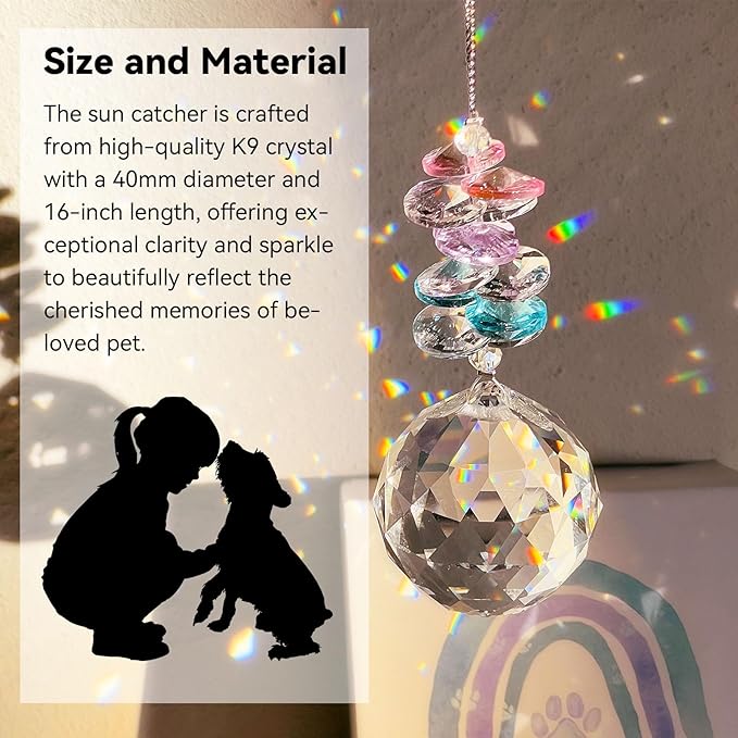 Loss of Dog Sympathy Gift - Dog Memorial Suncatcher, Pet Loss Crystals Prisms Rainbow Maker, Rainbow Bridge Dog Memorial Gifts, Passing Away Remembrance Sun Catcher, Pet Loss Bereavement Gift Idea