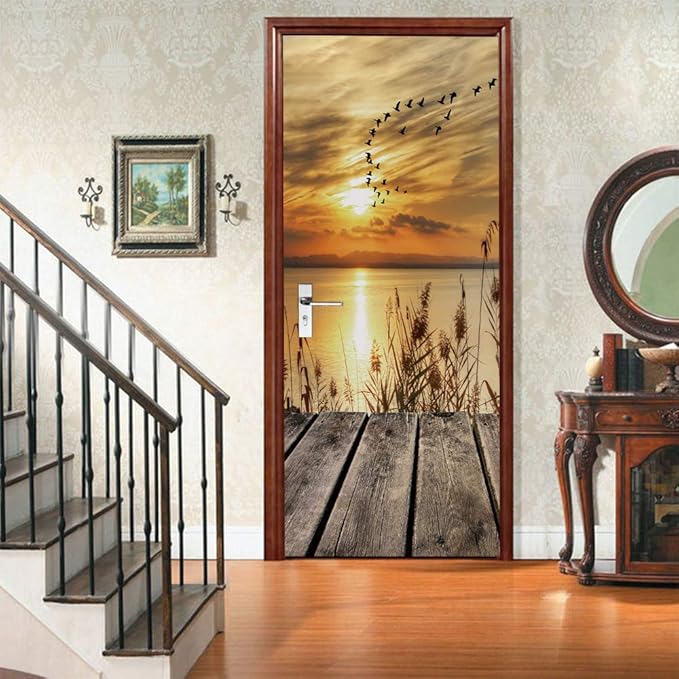 3D Door Stickers Murals Peel and Stick - PIER - Door Wallpaper Self-Adhesive Door Decals Removable PVC Waterproof Door Poster for Bedroom Living Room Door 35.4" x 78.7"