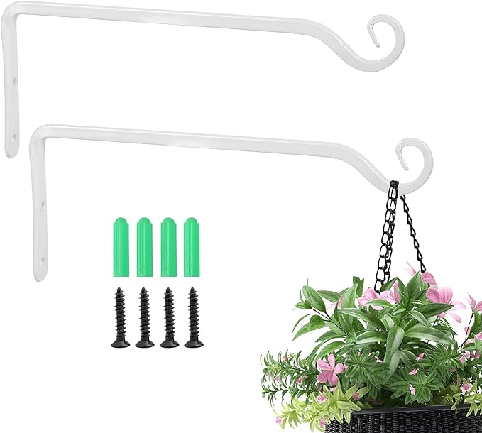 Jardim 2 Pack 10 Inch Premium Decorative Metal Iron Wall Hangers for Home Decor, Indoor Outdoor Plant Bracket Rustic Hanging Gardening Hooks for Planters, Bird Feeders, Lanterns, Wind Chimes (White)