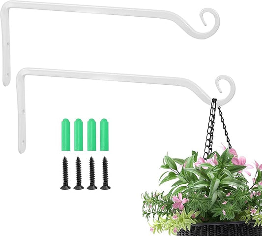 Jardim 2 Pack 10 Inch Premium Decorative Metal Iron Wall Hangers for Home Decor, Indoor Outdoor Plant Bracket Rustic Hanging Gardening Hooks for Planters, Bird Feeders, Lanterns, Wind Chimes (White)