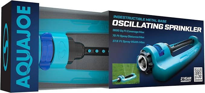 Aqua Joe SJI-OMS16 Indestructible Metal Base Oscillating Sprinkler with Adjustable Spray, 3600-Square Foot Coverage