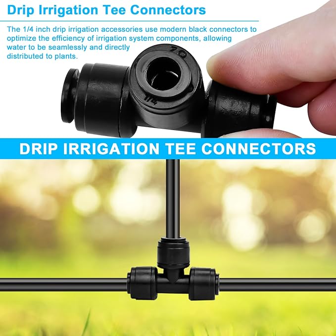 1/4" Quick Connector Drip Tube Irrigation, 30 PCS Drip Irrigation Tee Connectors for 1/4 Inch Irrigation Tubing for Sprinkler or Drip Irrigation System