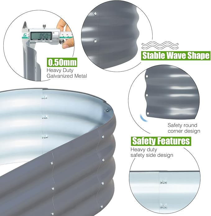 SnugNiture Galvanized Raised Garden Bed, 4x2x1ft Oval Metal Planter Box for Planting Outdoor Plants Vegetables