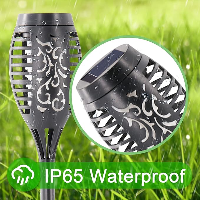 Outdoor Solar Lights Blue, 12 Pack Solar Torch Lights with Flickering Flame Waterproof Mini Tiki Torches for Landscape Garden Pathway Dusk to Dawn Auto On/Off