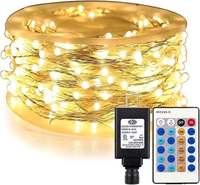 RUICHEN Warm White Dimmable Fairy Lights Plug in, Super Long 165 Ft 500 LED Twinkle String Lights with Remote, Waterproof Silver Wire Firefly Lights for Christmas Wedding Party Bedroom Patio Garden