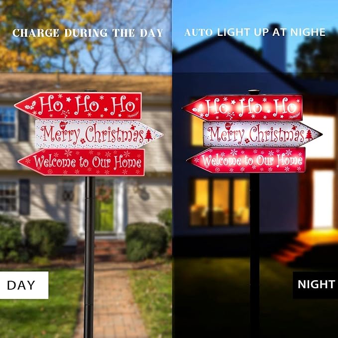 pearlstar Christmas Solar Pathway Stake Lights Decorations - 24 White LED Solar Outdoor Lights Waterproof Yard Landscape Sign Pathway Markers for Xmas Patio Garden Home Decor