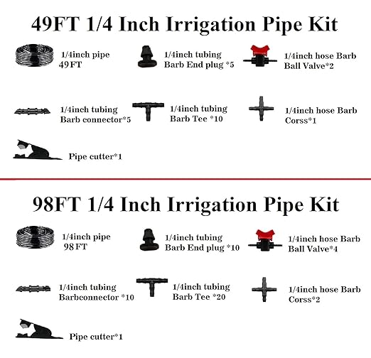 Drip Irrigation Kit, 1/4 Inch Polyethylene Distribution Irrigation Pipe for Micro-Spraying, Emitter Connecting Pipe Kit, DIY Garden Water-Saving Irrigation System with Blank Branch Hose. (01, 49FT)