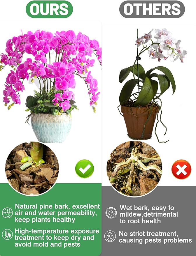 5 Quarts Orchid Potting Bark, Sun-Dried New Zealand Medium Organic Pine Wood Chip Barks for Orchids Plant Compost Soil, Natural Houseplant Mulch for Plant Development