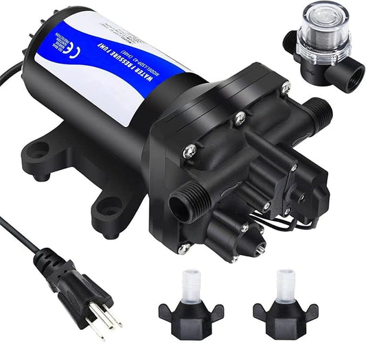 Water Pressure Booster Pump 110v Diapphragm Pump Inline Water Pump 75psi 5.5 GPM Self Priming RV Water Pump for Kitchen, Bathroom, RV, Marine Yacht, Caravan, Garden