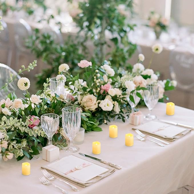 CANDLE IDEA Flameless LED Votive Candles 48 Pack, 1.5" x 2", Battery Operated Flickering Electric Outdoor Flameless Tea Lights, Fake Tealight Candle Bulk for Wedding, Christmas, Halloween Decorations