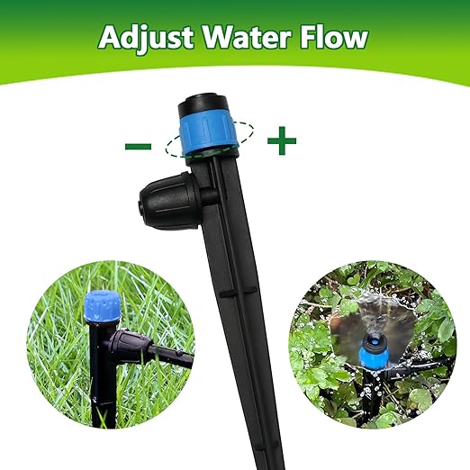 50 Pieces Drip Irrigation Emitters, Adjustable 360 Degree Drip Vortex Emitters on 5" with Stake for 1/4" Drip Irrigation Tubing Irrigation Fan Shape Drippers for Garden Watering System
