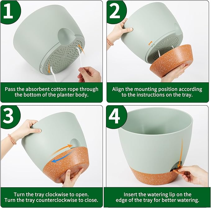 GARDIFE 12 inch planters, Plant Pots,Self Watering Pots, 2 Pack Large Plastic Flower pots with Deep Reservior and High Drainage Holes for Indoor Outdoor Plants and Flowers, Green