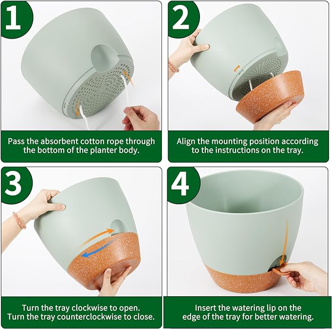 GARDIFE 12 inch planters, Plant Pots,Self Watering Pots, Large Plastic Flower pots with Deep Reservior and High Drainage Holes for Indoor Outdoor Plants and Flowers, Green