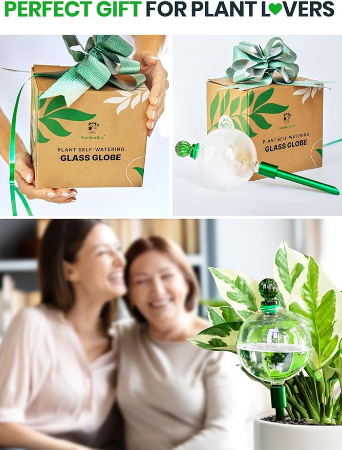 16 Oz Plant Watering Globes For Indoor Plants With Metal Self Watering Planter Insert - Premium XL Glass Hand-blown Globes - Automatic Indoor Planter Waterer, Gift Idea For Gardeners [3 PCS]