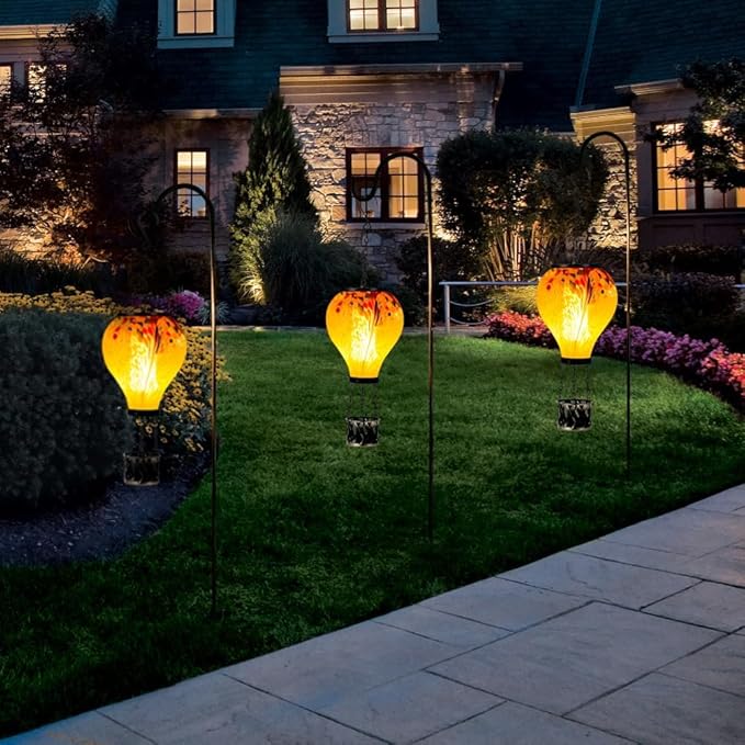Starsoul 2 PC Hot Air Balloon Solar Lantern Tie-Dye Style Glass Outdoor Hanging Solar Hot Air Balloon Lantern with Flame Light Waterproof for Garden Yard Patio Decor