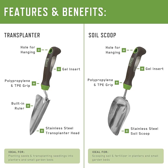 AMES 24451009 6-pc. Ergo Gel Grip Garden Tool Set with Hand Trowel, Weeder, Rake, Transplanter, Scoop & Cultivator