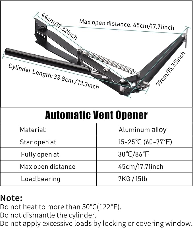 Auto Vent Opener Automatic Greenhouse Windows Opener Temperature Sensitive Roof Vent Opener Auto Vent Kit Gardening Tools Greenhouse Accessories Hothouse Roof Vent Kit (Dual Spring Up to 30lbs)