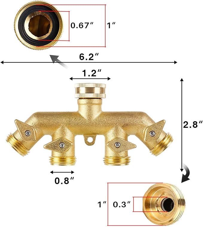 Heavy Duty Garden Faucet Splitter Hose Splitter (4-Way Brass)
