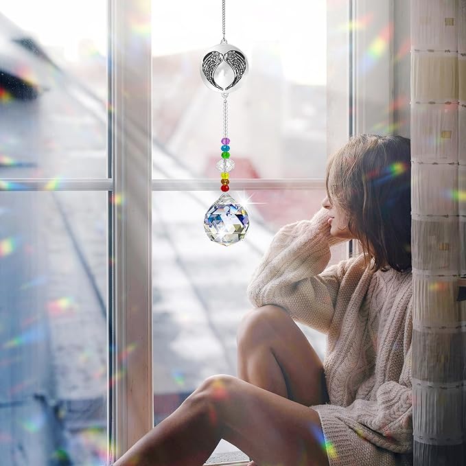 Memorial Gifts Crystal Suncatcher,Unique Sympathy Gifts for Loss of Loved One,Rainbow Maker Bereavement Gifts Box for Loss of Father Mom Dad Son Daughter Husband Brother Grandmother (Angel)