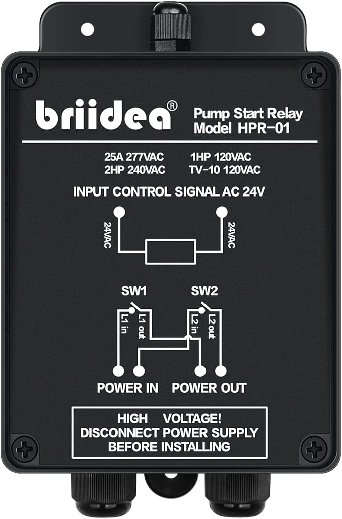 Briidea Pump Start Relay Sprinkler System 1-2 HP at 120/240V