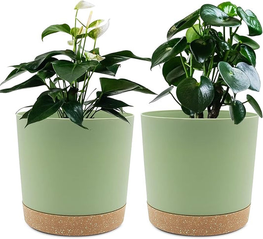 QCQHDU 6.5 inch Plant Pot, 2 Pack Planters for Indoor Plants with Drainage Holes & Saucer, Outdoor Flower Pots Home Garden Modern Decor