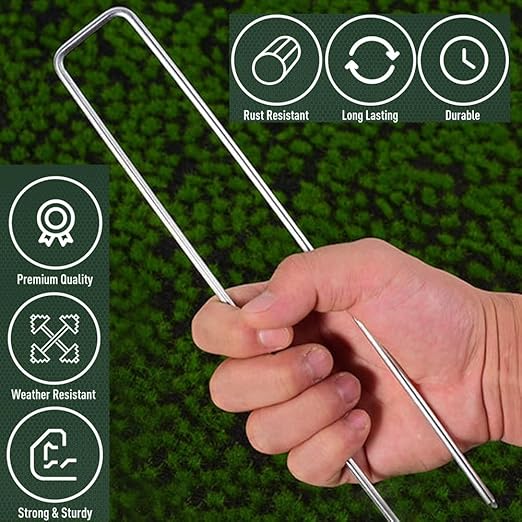 50 Pack 4 Inch Landscape Staples, Heavy Duty Garden Stakes Galvanized Garden Staples Pins, Anti-Rust Ground Stakes for Weed Barrier, Irrigation Tubing, Yard Lawn, Landscape Fabric