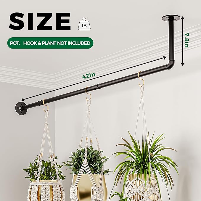 Bamworld Hanging Planters for Indoor Plants Plant Hanger Indoor Hanging Plant Holder Window Plant Shelves Metal Rod(Pot&Plant Not Included) 42in