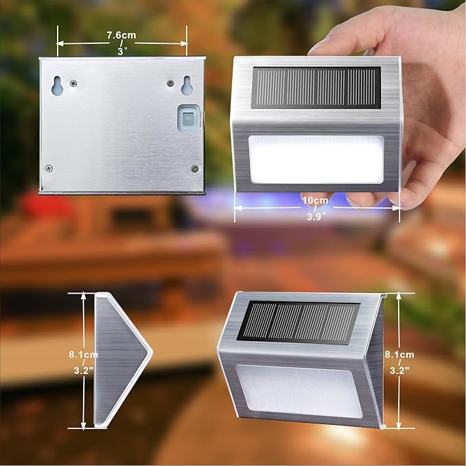 XLUX Solar Powered Lights for Deck Steps Stairs Fences Pathway Path, LED lamp, Outdoor Waterproof, White Light 2 Pack