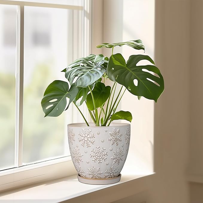 Ceramic Planter 8 Inch Plant Pot with Drainage Hole and Saucer Ceramic Pots for Indoor Plants Outdoor Large Flower Pot for Home Decor White