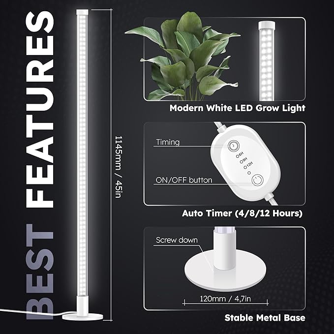 LED Grow Lights for Indoor Plants Full Spectrum - 45in Height Plant Lights for Indoor Growing with Timer, 6000K LED Grow Light Standing Plant Lamp, 243 LEDs