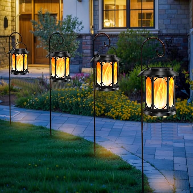 Solar Outdoor Lantern - Flickering Flame, Waterproof LED, Perfect for Patio, Garden, Christmas Decorations, 1pc