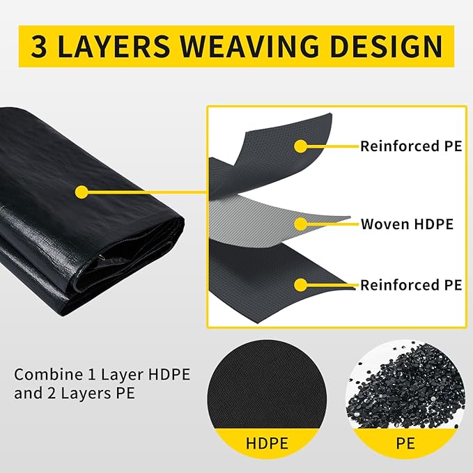 TEZONG Pond Liner,20x25Ft Pond Liners for Outdoor,28Mil PE Black Koi Fish Pond Liners,Reinforced Pond Underlayment for Ponds,Water Gardens,Waterfall, Stream, Fountains,Aquaculture,Agricultural