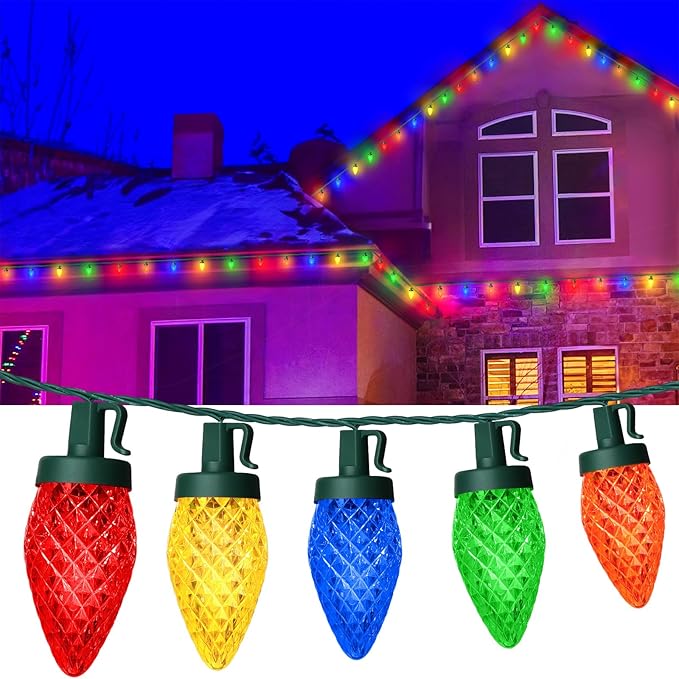 C9 LED Christmas Lights, 134FT 200 Bulbs Outdoor Christmas Decorations for House Waterproof String Lights Extendable Green Wire Fairy Lights for Patio Xmas Garden Party Wedding Indoor Multicolor