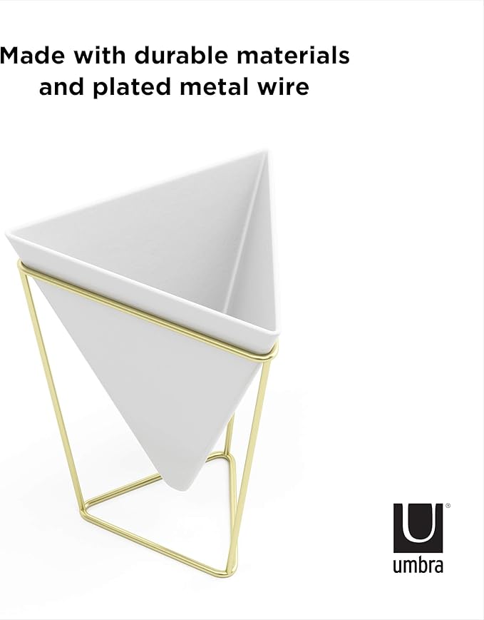 Umbra - 1004372-524 Trigg Desktop Planter Vase & Geometric Container-for Succulent, Air, Mini Cactus, Faux Plants and More, Desk, White/Brass