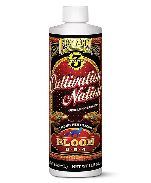 FoxFarm Cultivation Nation Bloom Fertilizer - Enhanced Bud & Fruit Development, Ideal for Soil, Soilless Media, Hydroponics & Aeroponics - Part 3 of 3-Part Feeding Program- NPK 0-5-4 (Pint)