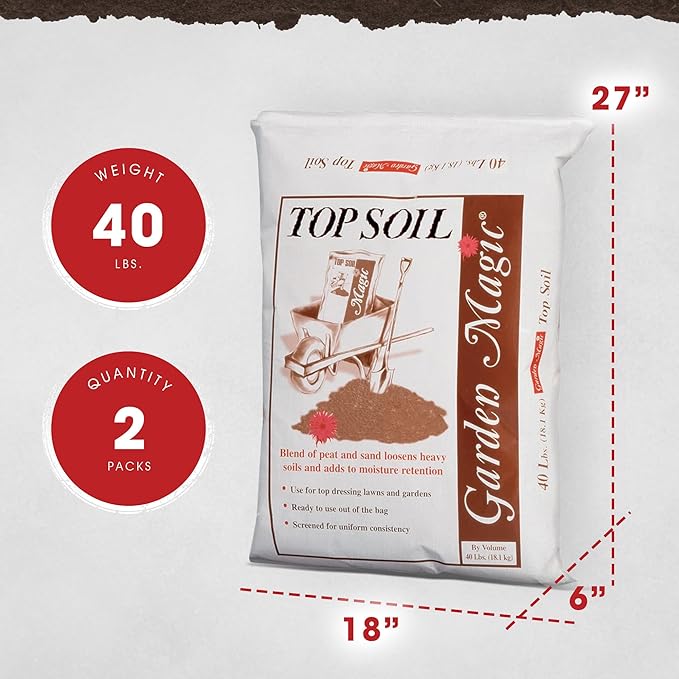 Garden Magic Indoor and Outdoor Organic Planting Potting Topsoil Mix with Perlite Blend and Moisture Retention, 40-Pound Bag (2 Pack)