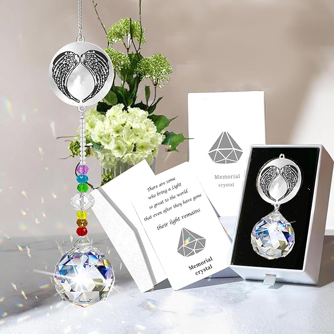 Memorial Gifts Crystal Suncatcher,Unique Sympathy Gifts for Loss of Loved One,Rainbow Maker Bereavement Gifts Box for Loss of Father Mom Dad Son Daughter Husband Brother Grandmother (Wing)