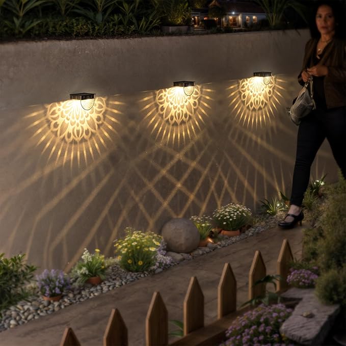 twinkya 6 Pack Solar Fence Lights Solar Outdoor Wall Lights Plastic Solar Powered Deck Step Stair Lights Waterproof Fence Solar Light for Garden Post Patio Backyard Yard Decor (Warm, 6 Pack)