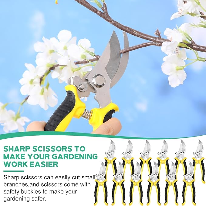 Lothee 12 Pcs Pruning Shears Bulk for Gardening Flower Shears, Floral Scissors 7.5 Inch Bypass Garden Hand Shears Clippers for Cutting Flowers, Trimming Plants Heavy Duty Garden Tools(Yellow)