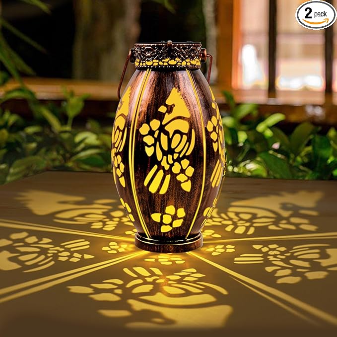 pearlstar 2 Pack Cardinal Solar Lanterns Outdoor Hanging Light Waterproof, Birthday Gifts for Women Mom Men,Decorative Metal Solar Lamp for Table Garden Yard Patio Pathway,Copper