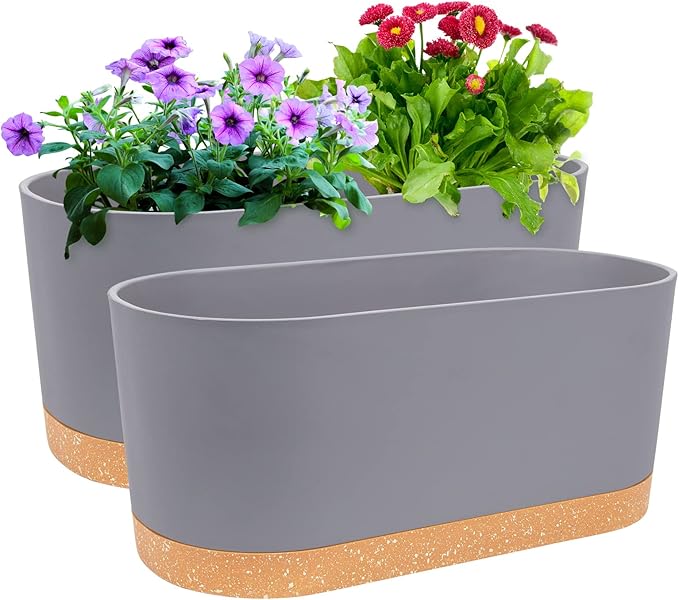 QCQHDU 2 Pack Window Planter Box 16” x 7", Self Watering Plant Pots for Indoor Plants Home Garden Flower Pot with Drainage Hole and Tray