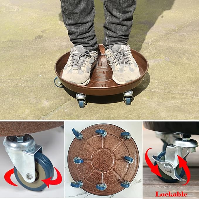 Artline 20" Round Plant Stand with Lockable Wheels 2 Pack, 480lb Heavy Duty for Indoor Outdoor, Large Rolling Planter Caddy on Casters to Carry Potted Flower Pot, Round Metal Tray NO Holes, Copper