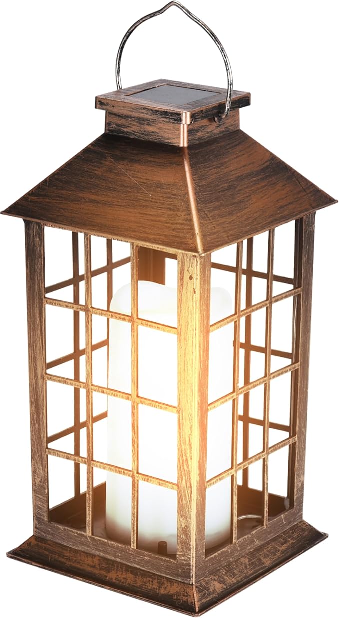 SteadyDoggie Outdoor Solar Lantern with Squares Pattern - Waterproof Decorative Sun Powered - Hanging Lights for Patio, Garden, and Yard - Smart Power-Saving Mode - Colorful Paper-Like Illuminated