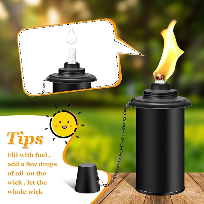 6 Pack Torch Canisters,16oz Replacement Torch Refillable Canisters with Wicks,Caps, Outdoor Citronella Fuel Torch Canister for Luau Party, DIY Garden Decor.