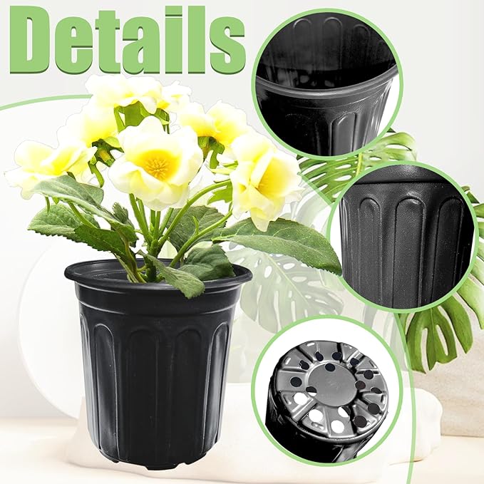 60 Pack 1 Gallon Nursery Plant Pots,Thickened Flexible Plastic Seedling Pot with Holes,Flower Plant Container for Succulents,Cuttings,Transplanting,Home Garden(Black)