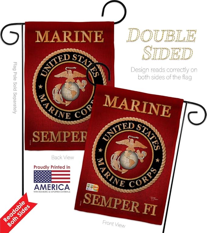 Marine Corps Burlap Garden Flag - Pack Armed Forces USMC Semper Fi United State American Military Veteran Retire Official Support Our Troops - House Banner Small Yard Gift Double-Sided 13 X 18.5
