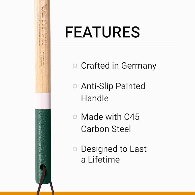 Adler - The Daisy Garden Hoe, Heavy Duty Yard Tool Lawn Care, Loosening Soil, Weeding, and Digging, Steel Head 3.9 inches, Wood Handle 17.7 inches (Green)