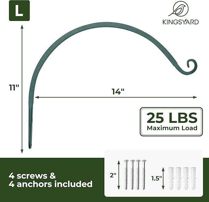 Kingsyard 2-Pack Wall Plant Hanger Outdoor - Heavy Duty Metal Hanging Bracket Hooks for Hanging Plant, Bird Feeders, Lanterns, Wind Chimes Outdoor & Indoor, 14-Inch/Green